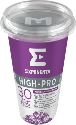 Напиток кисломолочный EXPONENTA High-pro Черника, земляника обезжиренный с высоким содержанием белка, без змж, 250г, крупный план