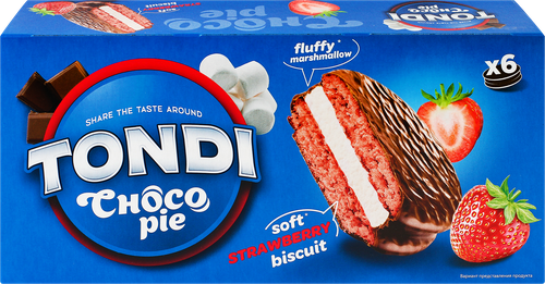 Печенье TONDI Choco Pie клубничное, глазированное, 180г, вид