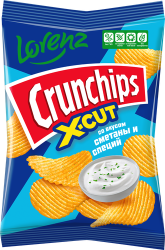 Чипсы картофельные LORENZ Crunchips X-Cut рифленые, со вкусом сметаны и специй, 70г, вид