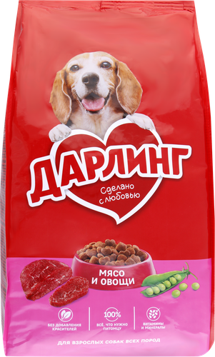 Корм сухой для взрослых собак ДАРЛИНГ с мясом и добавлением овощей, 2кг, крупный план