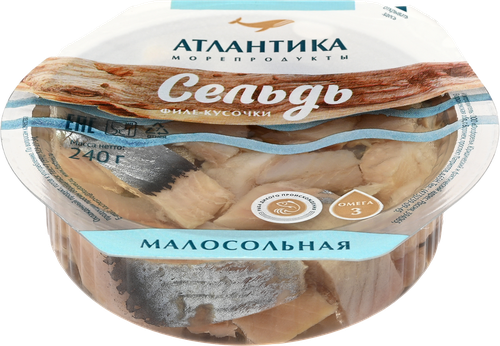 Сельдь малосольная АТЛАНТИКА филе-кусочки в масле, 240г, фотография