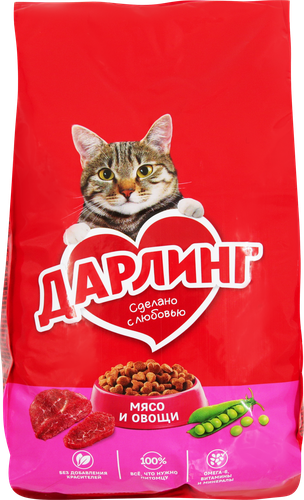 Корм сухой для взрослых кошек ДАРЛИНГ с мясом и добавлением овощей, 760г, изображение