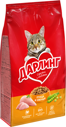 Корм сухой для взрослых кошек ДАРЛИНГ с птицей и добавлением овощей, 760г, картинка