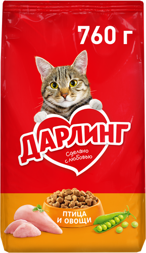 Корм сухой для взрослых кошек ДАРЛИНГ с птицей и добавлением овощей, 760г, изображение