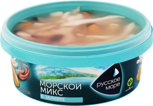 Коктейль из морепродуктов РУССКОЕ МОРЕ Морской микс, в заливке, 300г, вид
