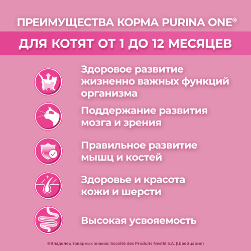 Корм сухой для котят PURINA ONE Kitten с курицей и цельными злаками, 200г, фото
