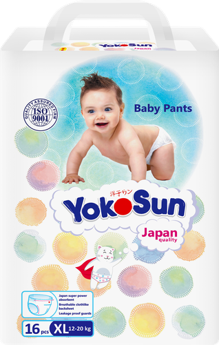 Подгузники-трусики детские YOKOSUN XL 12–20кг, 16шт, крупный план