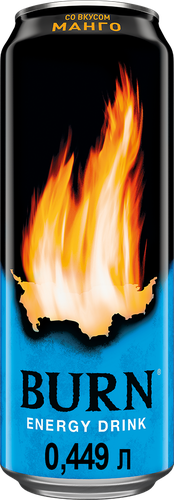 Напиток энергетический BURN Манго сильногазированный, 0.449л, вид