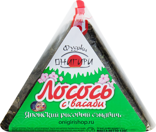 Онигири ФУДЖИ лосось с васаби, 120г, крупный план