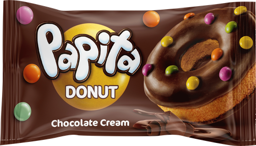 Кекс SOLEN PAPITA DONUT с какао глазурью, шоколадной начинкой и цветным драже, 40г, фото