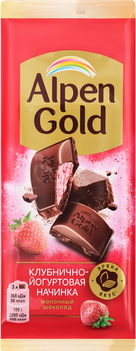 Шоколад молочный ALPEN GOLD с клубнично-йогуртовой начинкой, 80г, фотография