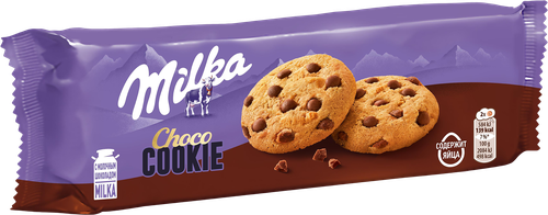 Печенье MILKA с кусочками молочного шоколада, 126г, крупный план