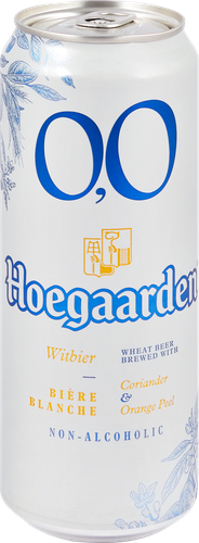 Напиток пивной безалкогольный HOEGAARDEN 0,0, 0.33л, крупный план