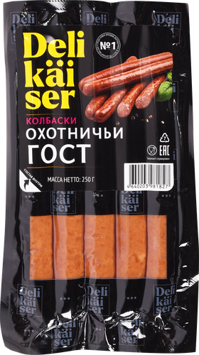 Колбаски полукопченые DELIKAISER Охотничьи ГОСТ, 250г, изображение
