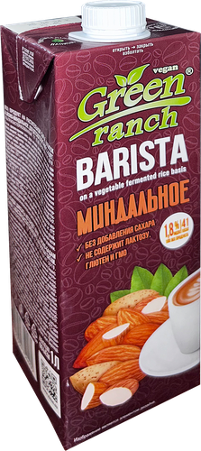 Напиток растительный GREEN RANCH Barista Миндальный 1,8%, 1000мл, крупный план