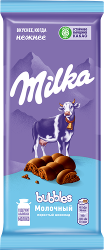 Шоколад молочный MILKA Bubbles пористый, 72г, крупный план