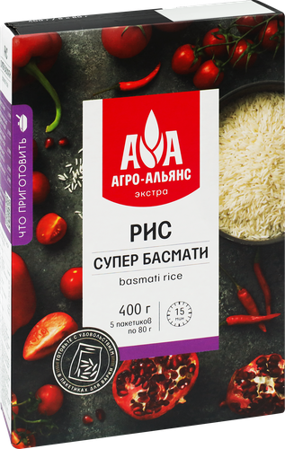 Рис АГРО-АЛЬЯНС Супер Басмати, Экстра, в пакетиках, 5х80г, фотография