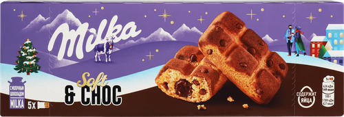 Пирожное бисквитное MILKA с шоколадной начинкой и кусочками молочного шоколада, 175г, фотография