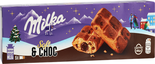 Пирожное бисквитное MILKA с шоколадной начинкой и кусочками молочного шоколада, 175г, фото