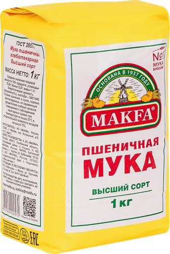 Мука пшеничная MAKFA хлебопекарная высший сорт, 1кг, картинка