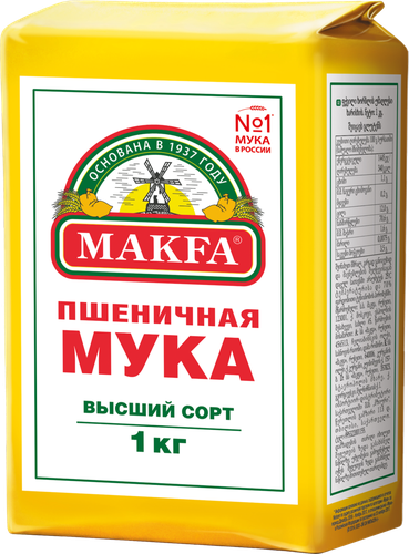 Мука пшеничная MAKFA хлебопекарная высший сорт, 1кг, детальное фото