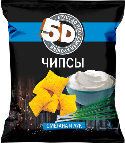 Чипсы пшеничные 5Д Сметана и лук, 200г, вид