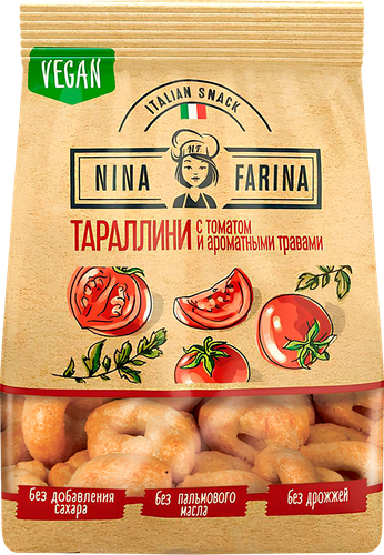 Тараллини NINA FARINA Томат и ароматные травы, 175г, крупный план