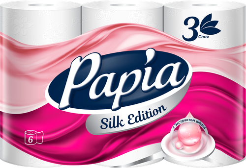 Бумага туалетная PAPIA Silk Edition 3-слоя, 6шт, детальное фото