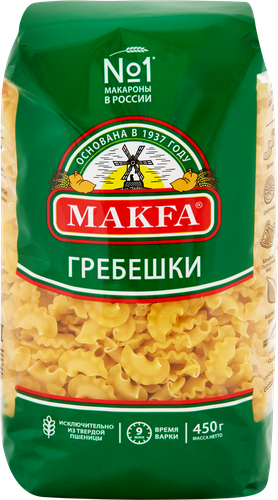 Макароны MAKFA Петушиные гребешки высший сорт, 450г, вид