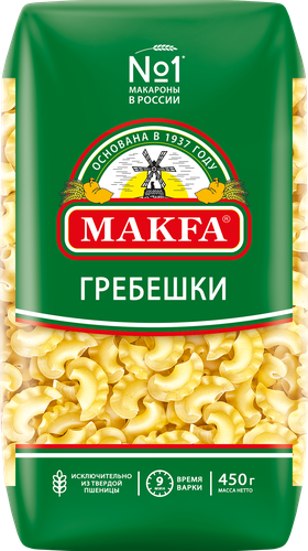 Макароны MAKFA Петушиные гребешки высший сорт, 450г, крупный план