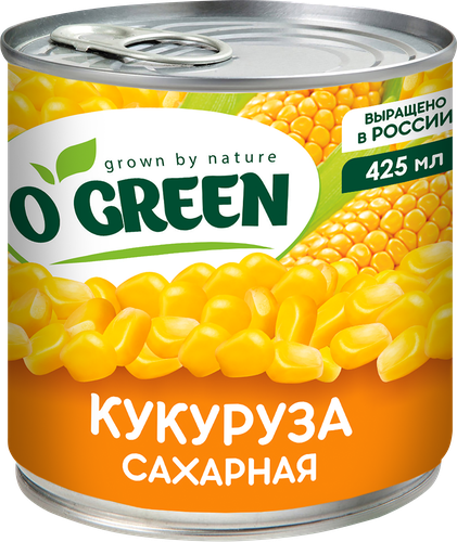 Кукуруза O`GREEN Десертная, сладкая, 425мл, крупный план