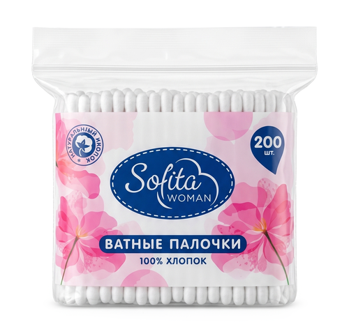 Палочки ватные SOFITA, 200шт, крупный план