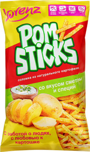 Чипсы картофельные POMSTICKS со вкусом сметаны и специй, соломка, 100г, вид