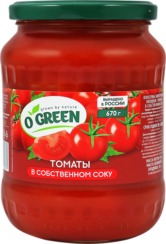 Томаты в собственном соку O`GREEN, 720мл, вид