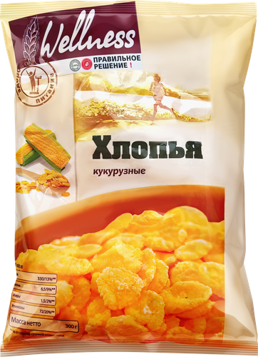 Хлопья кукурузные WELLNESS Правильное решение!, 300г, крупный план