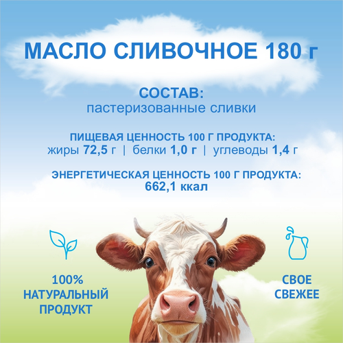 Масло сливочное ИЗ ТАЛИЦЫ Крестьянское несоленое 72,5% ГОСТ, без змж, 180г, вид