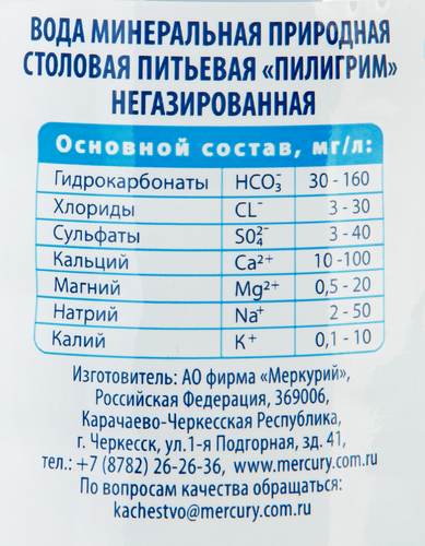 Вода минеральная ПИЛИГРИМ негазированная, 0,5л, картинка