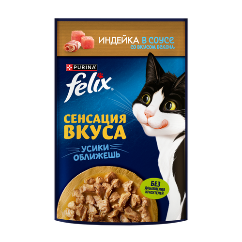 Корм влажный для взрослых кошек FELIX Sensations Индейка в соусе со вкусом бекона, 75г, фотография