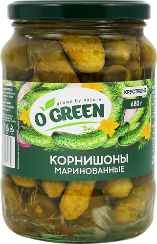 Огурцы маринованные O`GREEN корнишоны 3–6см, 720мл, вид