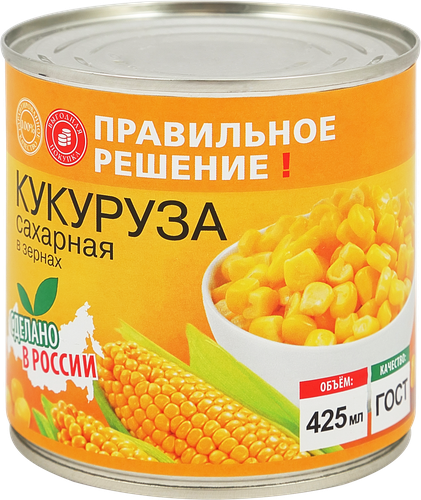 Кукуруза сладкая ПРАВИЛЬНОЕ РЕШЕНИЕ, 425мл, фото