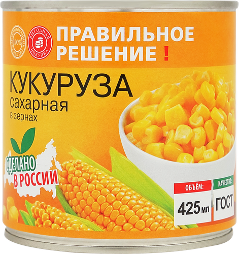 Кукуруза сладкая ПРАВИЛЬНОЕ РЕШЕНИЕ, 425мл, фото