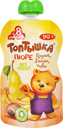 Пюре ТОПТЫШКА Груша, банан и киви, с 8 месяцев, 90г, вид