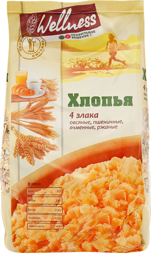 Хлопья WELLNESS Правильное решение! мультизлаковые, 400г, вид