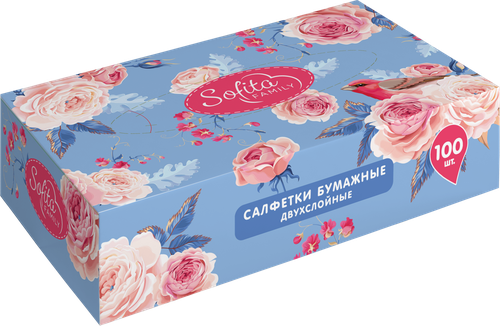 Салфетки бумажные SOFITA Non-stop 2-слоя, 100шт, крупный план