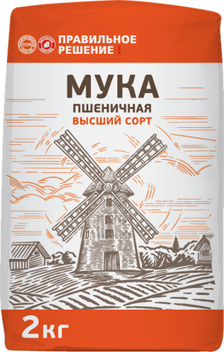 Мука пшеничная ПРАВИЛЬНОЕ РЕШЕНИЕ высший сорт, ГОСТ, 2кг, картинка