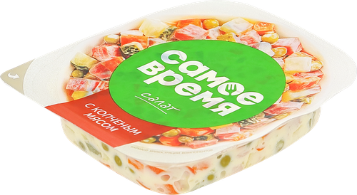 Салат САМОЕ ВРЕМЯ с копченым мясом, 150г, картинка