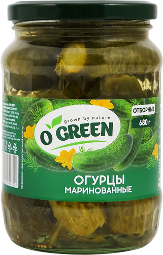 Огурцы маринованные O`GREEN 6–9см, с/б 680г., вид