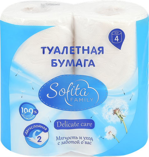 Бумага туалетная SOFITA 2-слоя, 4шт, картинка