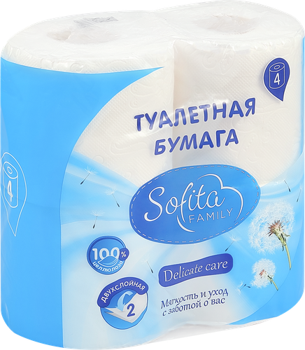 Бумага туалетная SOFITA 2-слоя, 4шт, детальное фото