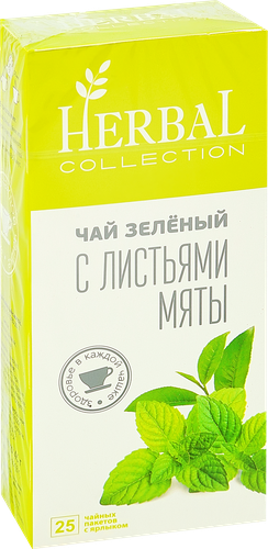 Чай зеленый ХЭРБАЛ КОЛЛЕКШН с листьями мяты, 25пак, фотография